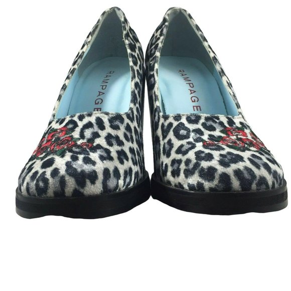 Rampage Asha Platform Block Heels Womens 7 M Gray Leopard Print Embroidered Rose - Picture 11 of 12